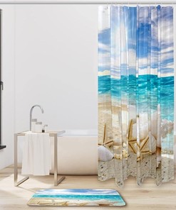 Seashell Starfish Ocean Shower Curtain for Bathroom Decor