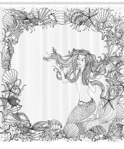Seashells Mermaid Myth Ancient Print Shower Curtain - Nautical Bathroom Decor