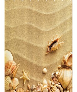 Seashells on Sandy Beach Shower Curtain, Starfish Summer Nature Cloth Bathroom Decor, Sand Brown
