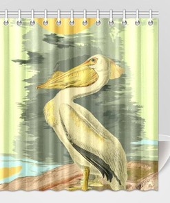 Seaside American Pelican Bird Animal Shower Curtain for a Beach-themed Bathroom Decor