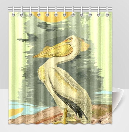 Seaside American Pelican Bird Animal Shower Curtain for a Beach-themed Bathroom Decor
