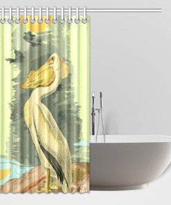 Seaside American Pelican Bird Animal Shower Curtain for a Beach-themed Bathroom Decor