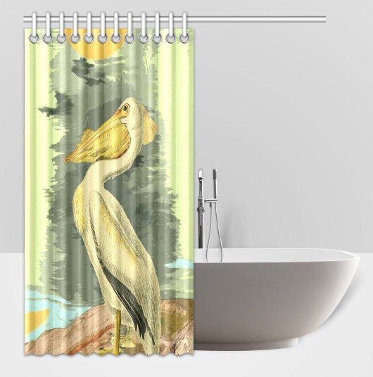 Seaside American Pelican Bird Animal Shower Curtain for a Beach-themed Bathroom Decor