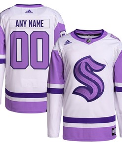 Seattle Kraken Adidas Hockey Fights Cancer Primegreen Authentic Custom Jersey - White/purple Custom Jerseys Nhl