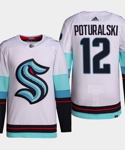 Seattle Kraken Andrew Poturalski 12 White Away Primegreen Jersey 2022-23
