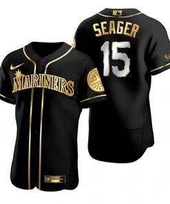 Seattle Mariners #15 Kyle Seager Mlb Golden Brandedition Black Jersey Gift For Mariners Fans