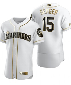 Seattle Mariners #15 Kyle Seager Mlb Golden Brandedition White Jersey Gift For Mariners Fans