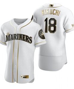Seattle Mariners #18 Yusei Kikuchi Mlb Golden Brandedition White Jersey Gift For Mariners Fans