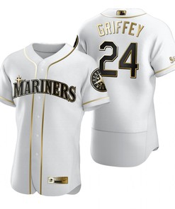 Seattle Mariners #24 Ken Griffey Jr. Mlb Golden Brandedition White Jersey Gift For Mariners Fans