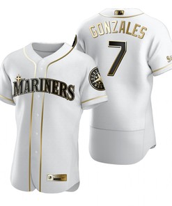 Seattle Mariners #7 Marco Gonzales Mlb Golden Brandedition White Jersey Gift For Mariners Fans