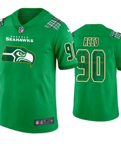 Seattle Seahawks #90 Jarran Reed Jersey St. Patricks Day Kelly Green Lucky - Men