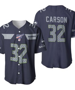 Seattle Seahawks Chris Carson #32 Nfl American Football Navy 100th Season 3d Designed Allover Gift For Seahawks Fans Baseball Jersey