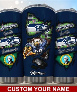 Seattle Seahawks Custom Name Tumbler - Personalized Seattle Seahawks Custom Name Tumbler for Dedicated Fans