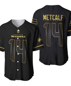 Seattle Seahawks Dk Metcalf #14 Nfl American Football Team Black Golden Brandedition 3d Designed Allover Gift For Seattle Fans Baseball Jersey