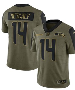 Seattle Seahawks Dk Metcalf 14 Nfl Olive 2021 Salute To Service Retired Player Men Jersey For Seahawks Fans
