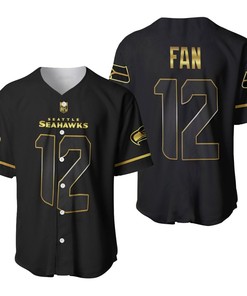 Seattle Seahawks Fan #12 Nfl American Football Team Black Golden Brandedition 3d Designed Allover Gift For Seattle Fans Baseball Jersey