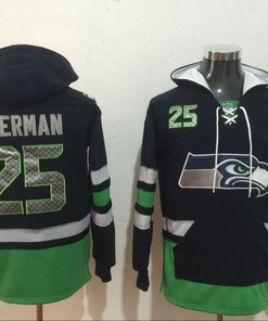 Seattle Seahawks Richard Sherman #25 Nfl 2020 Black Green Hoodie Jersey
