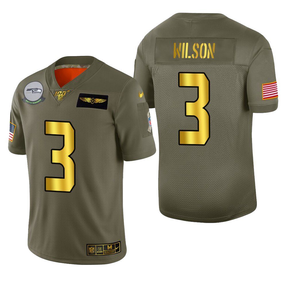 Seattle Seahawks Russell Wilson 2019 Salute To Service Nfl 100 Mens Jersey Metallic