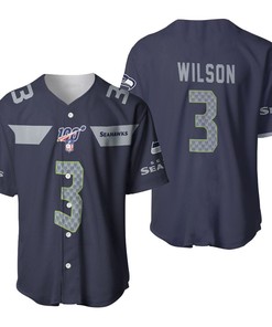 Seattle Seahawks Russell Wilson #3 Nfl American Football Navy 100th Season 3d Designed Allover Gift For Seahawks Fans Baseball Jersey