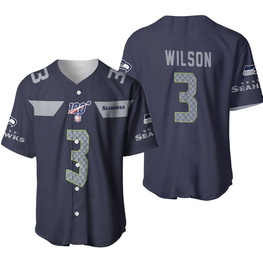 Seattle Seahawks Russell Wilson #3 Nfl American Football Navy 100th Season 3d Designed Allover Gift For Seahawks Fans Baseball Jersey