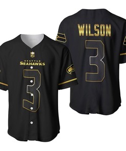 Seattle Seahawks Russell Wilson #3 Nfl American Football Team Black Golden Brandedition 3d Designed Allover Gift For Seattle Fans Baseball Jersey