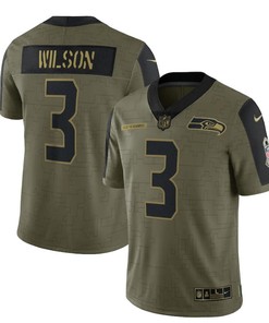 Seattle Seahawks Russell Wilson 3 Nfl Olive 2021 Salute To Service Retired Player Men Jersey For Seahawks Fans