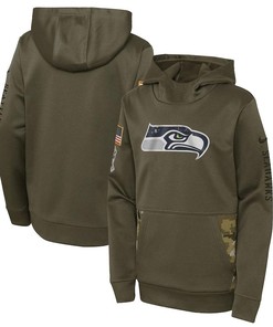 Seattle Seahawks Youth 2022 Salute To Service Performance Pullover Hoodie - Olive