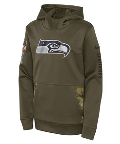 Seattle Seahawks Youth 2022 Salute To Service Performance Pullover Hoodie - Olive