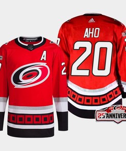 Sebastian Aho 20 Carolina Hurricanes Red Jersey 2022-23 Third 25th Anniversary