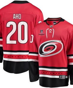 Sebastian Aho 20 Carolina Hurricanes Stanley Cup 2023 Playoffs Patch Home Breakaway Men Jersey - Red