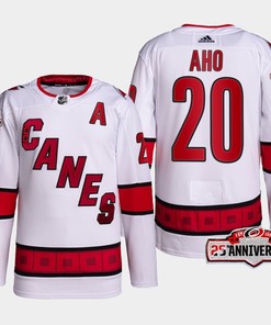 Sebastian Aho 20 Carolina Hurricanes White Jersey 2022-23 Away 25th Anniversary
