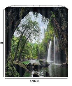 Serene Waterfall - 3D Landscape Forest Waterfall Shower Curtain for Bathroom Decor