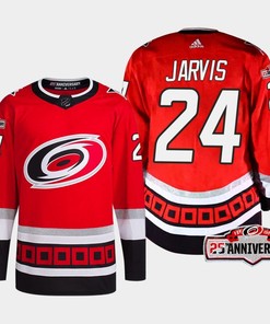 Seth Jarvis 24 Carolina Hurricanes Red Jersey 2022-23 Third 25th Anniversary
