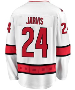 Seth Jarvis 24 Carolina Hurricanes Stanley Cup 2023 Playoffs Patch Away Breakaway Men Jersey - White