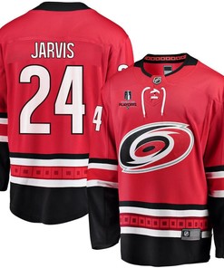 Seth Jarvis 24 Carolina Hurricanes Stanley Cup 2023 Playoffs Patch Home Breakaway Men Jersey - Red