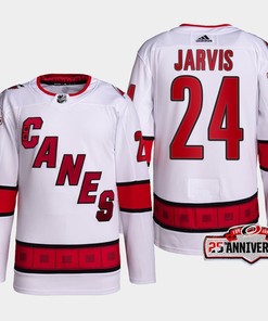 Seth Jarvis 24 Carolina Hurricanes White Jersey 2022-23 Away 25th Anniversary