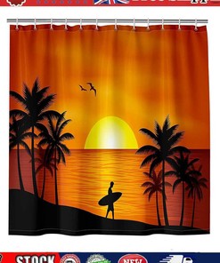 Setting Sun Print Shower Curtain for Your Beachy Bathroom Decor