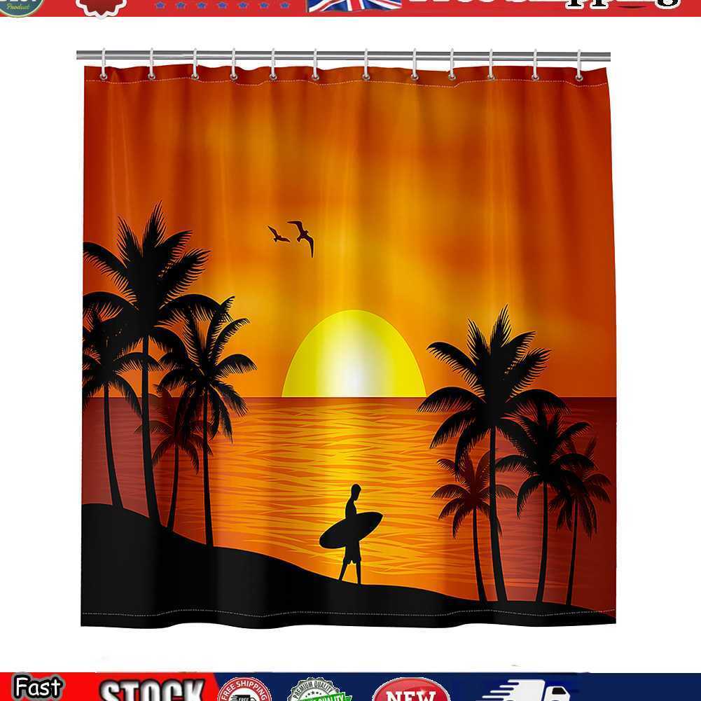 Setting Sun Print Shower Curtain for Your Beachy Bathroom Decor