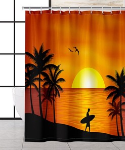 Setting Sun Print Shower Curtain for Your Beachy Bathroom Decor