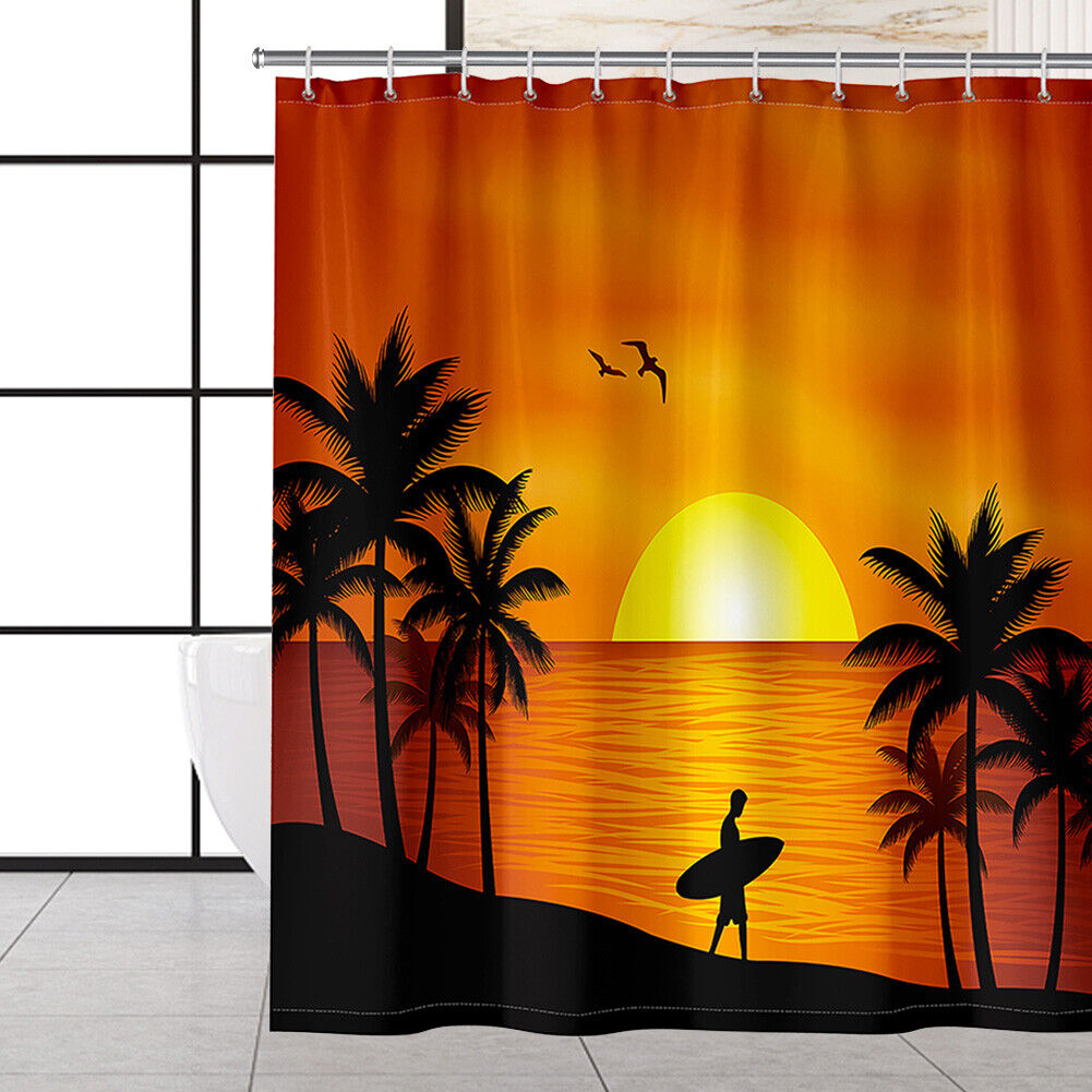 Setting Sun Print Shower Curtain for Your Beachy Bathroom Decor
