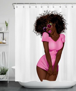 Sexy African American Women Shower Curtain with Black Girl Bathroom Decor 