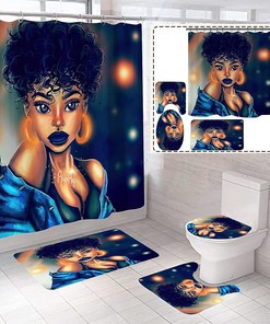 Sexy Afro Women African Shower Curtain with Non-Slip Cover and U Shape Mat for a Bold Bathroom Decor
