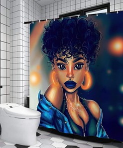 Sexy Afro Women African Shower Curtain with Non-Slip Cover and U Shape Mat for a Bold Bathroom Decor 