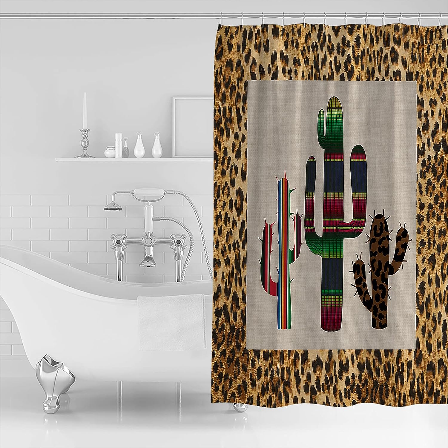 Sexy Leopard Print Cactus Shower Curtain - Home Decor Bathroom Curtain