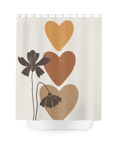 Shabby Chic Botanical Heart and Floral Print Shower Curtain for Romantic Bathroom Decor