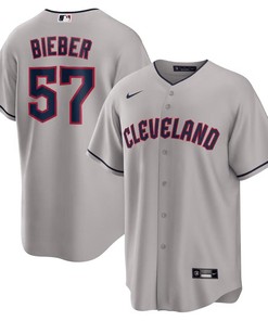 Shane Bieber 57 Cleveland Guardians Road Men Jersey - Gray