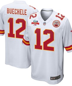 Shane Buechele 12 Kansas City Chiefs Super Bowl LVII Champions 3 Stars Men Game Jersey - White