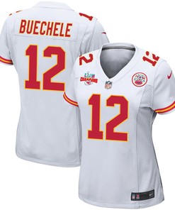Shane Buechele 12 Kansas City Chiefs Super Bowl LVII Champions 3 Stars Women Game Jersey - White
