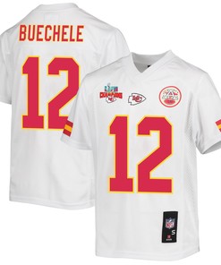 Shane Buechele 12 Kansas City Chiefs Super Bowl LVII Champions 3 Stars Youth Game Jersey - White