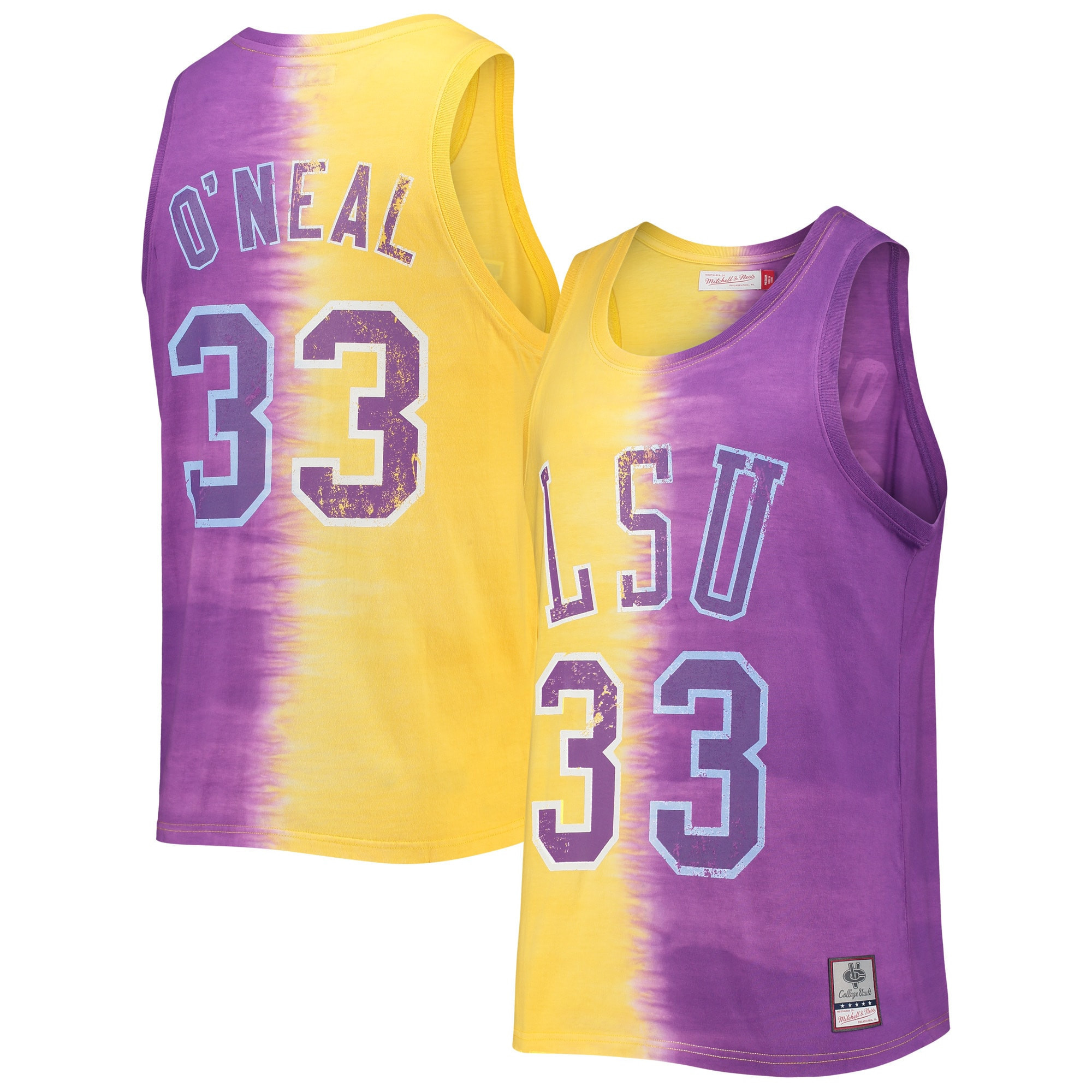 Shaquille Oneal Lsu Tigers Mitchell & Ness Name & Number Tie-dye Tank Top - Purple/gold Ncaa